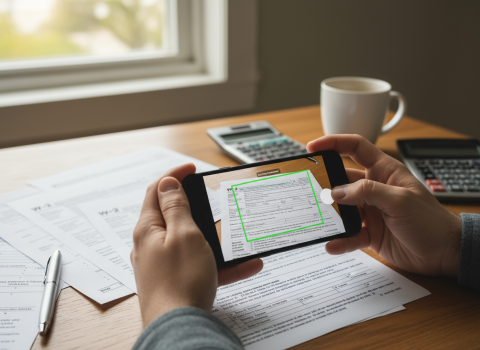a person scanning a tax document with their phone